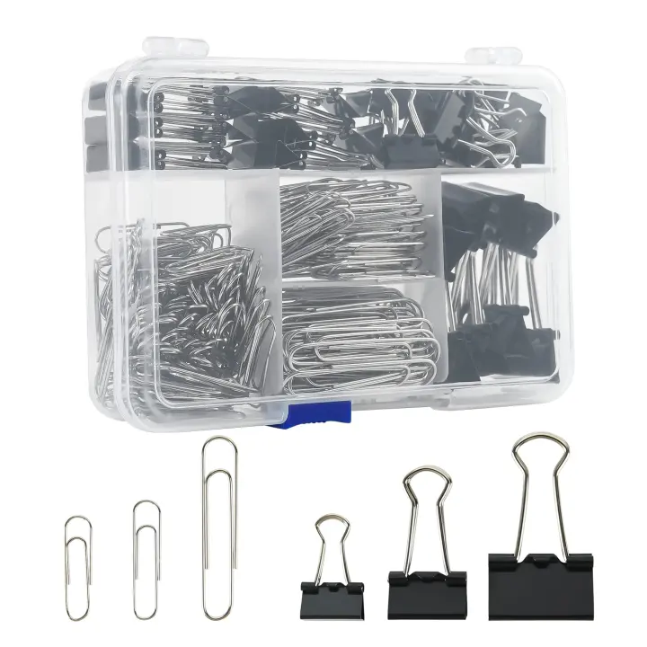 340-Piece Binder Clips & Jumbo Paper Clips Set — Black Office Kit
