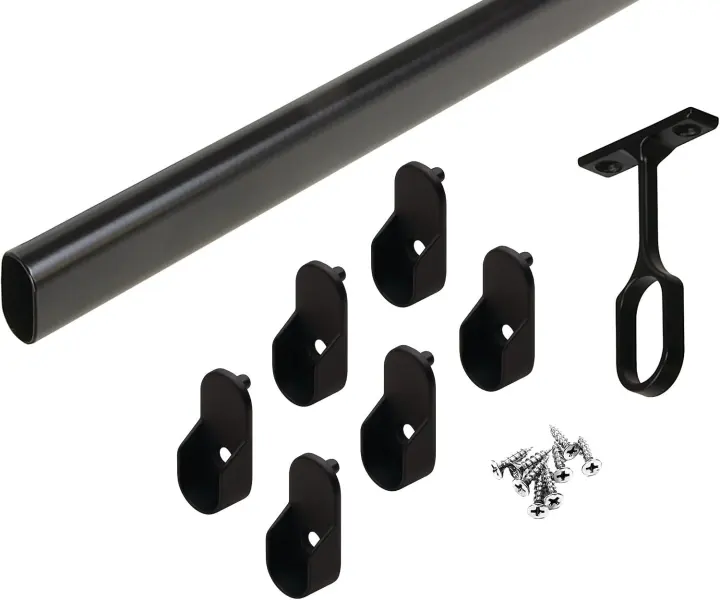 Oval Closet Rod Kit — 92" Steel Rod with Caps & Center Support (Matte Black)